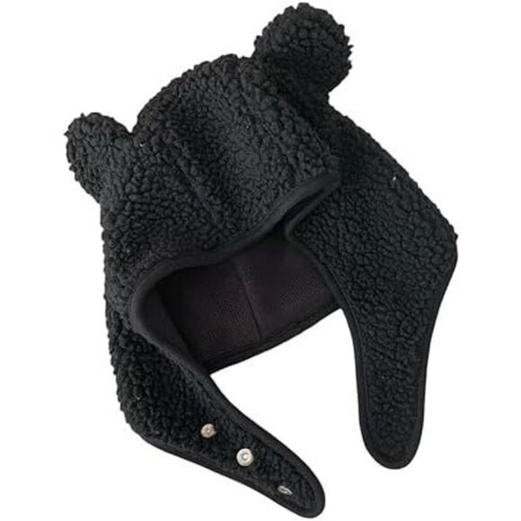 Unisex Black Bear Safety Hat Magnetic Buckle Ear Projection Cute Outdoor Winter